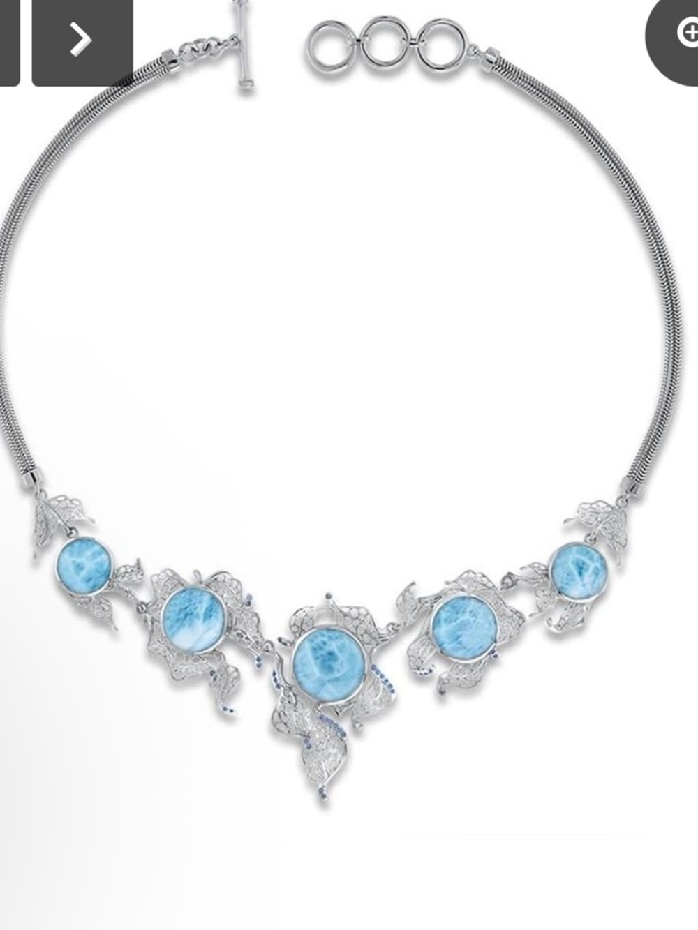 Marahlago Lagoon Blue Larimar Statement Necklace in Silver NIB